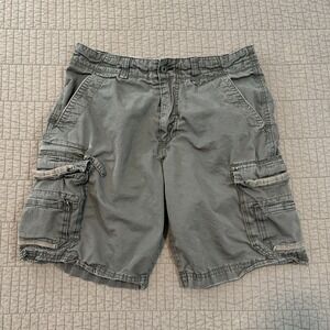 Public Opinion Cargo Shorts Men's 34 Gray 10" Baggy Skater Grunge Distressed Y2K